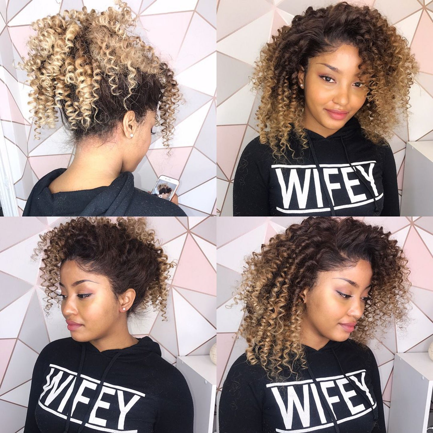 Blonde balayage, dark brown root, curly wig - BEY LOCKS