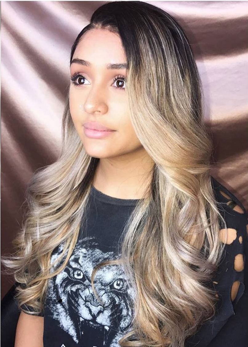 Blonde balayage, dark root wig - ARIANNA