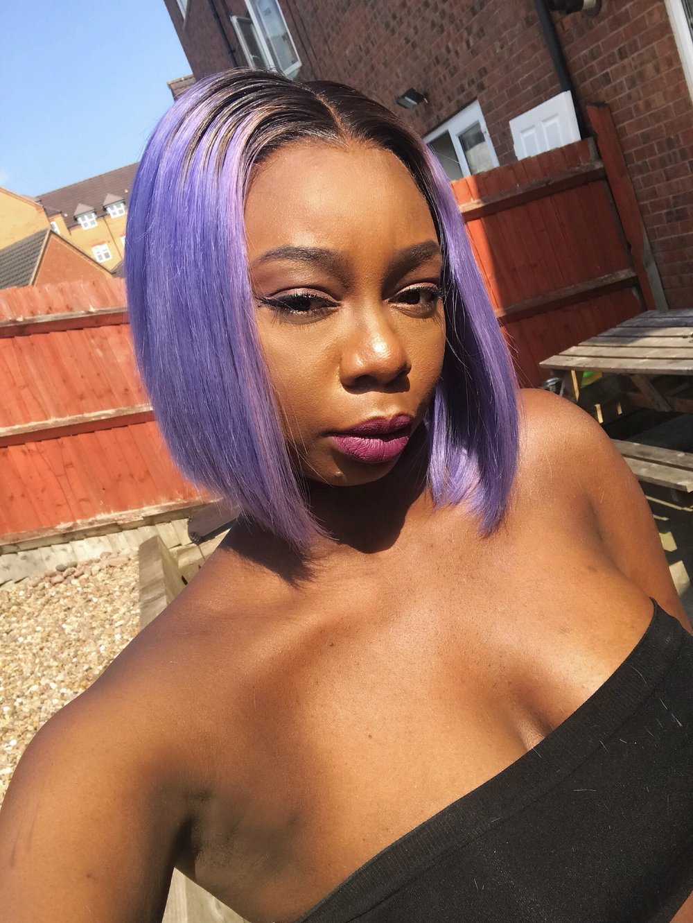 Purple bob, pink face framer money piece wig - NU-GRAPE